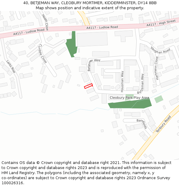 40, BETJEMAN WAY, CLEOBURY MORTIMER, KIDDERMINSTER, DY14 8BB: Location map and indicative extent of plot