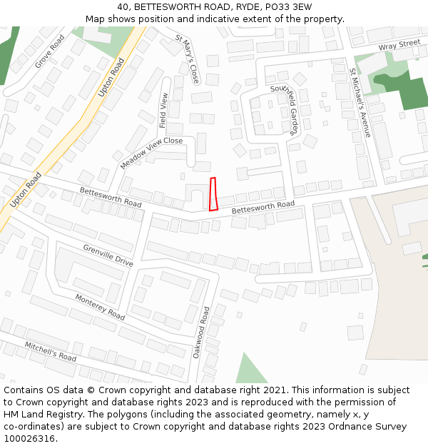 40, BETTESWORTH ROAD, RYDE, PO33 3EW: Location map and indicative extent of plot