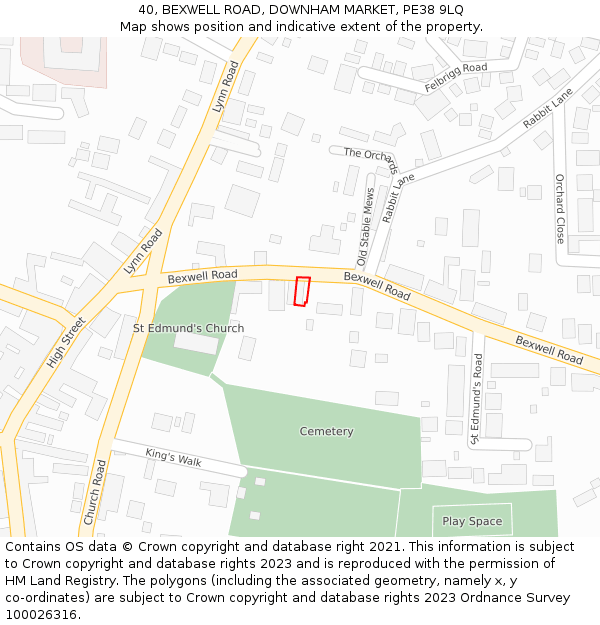 40, BEXWELL ROAD, DOWNHAM MARKET, PE38 9LQ: Location map and indicative extent of plot