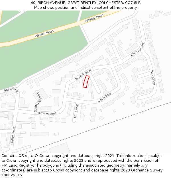 40, BIRCH AVENUE, GREAT BENTLEY, COLCHESTER, CO7 8LR: Location map and indicative extent of plot