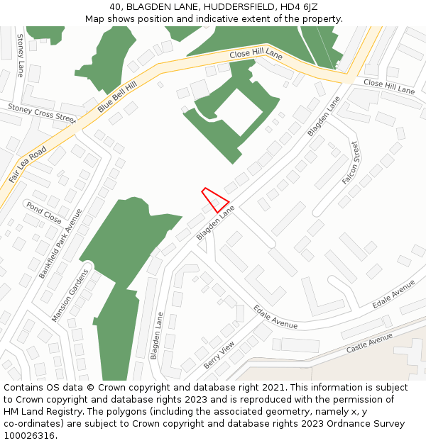 40, BLAGDEN LANE, HUDDERSFIELD, HD4 6JZ: Location map and indicative extent of plot