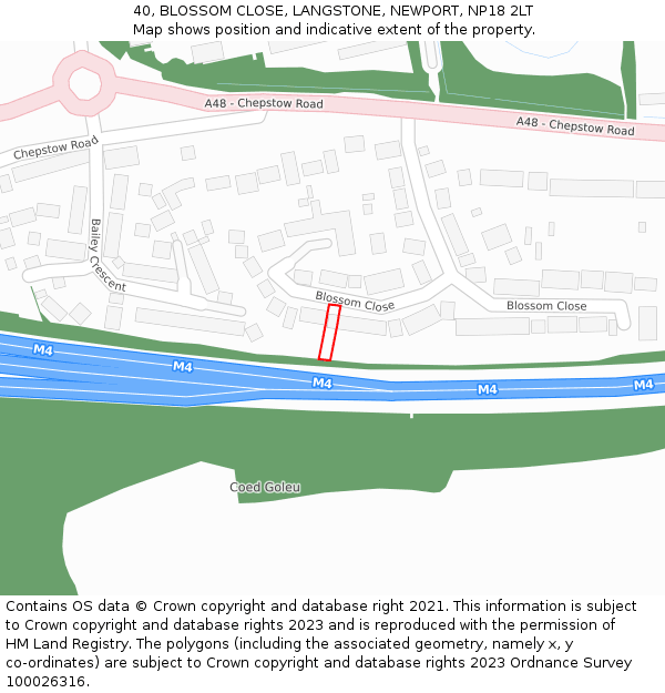 40, BLOSSOM CLOSE, LANGSTONE, NEWPORT, NP18 2LT: Location map and indicative extent of plot