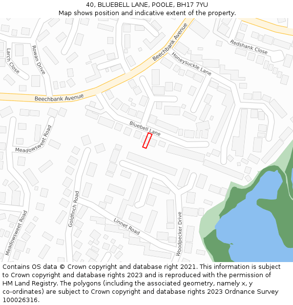 40, BLUEBELL LANE, POOLE, BH17 7YU: Location map and indicative extent of plot