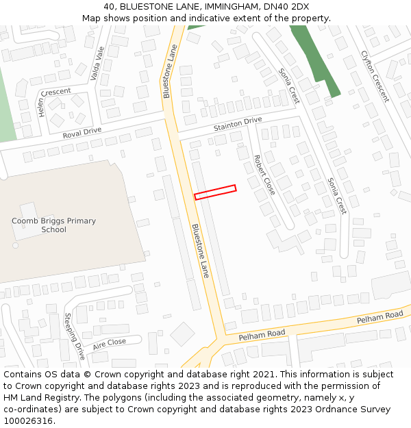 40, BLUESTONE LANE, IMMINGHAM, DN40 2DX: Location map and indicative extent of plot