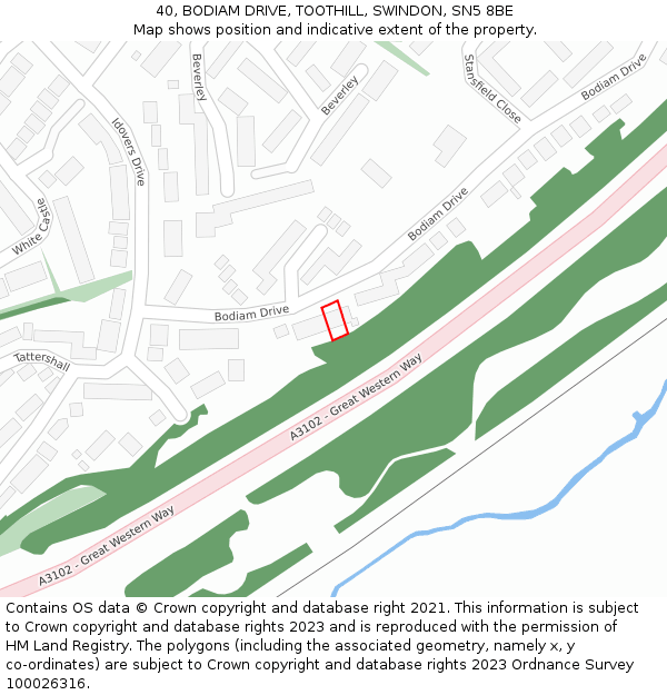 40, BODIAM DRIVE, TOOTHILL, SWINDON, SN5 8BE: Location map and indicative extent of plot