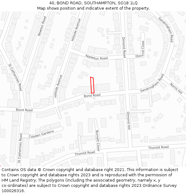 40, BOND ROAD, SOUTHAMPTON, SO18 1LQ: Location map and indicative extent of plot