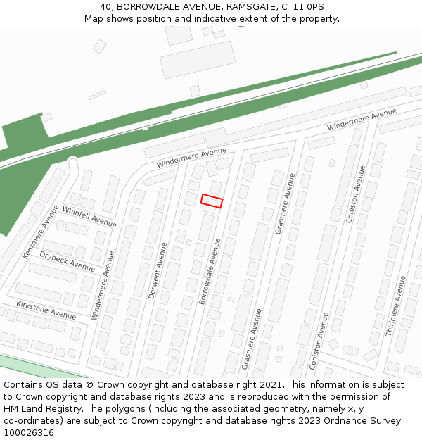 40, BORROWDALE AVENUE, RAMSGATE, CT11 0PS: Location map and indicative extent of plot