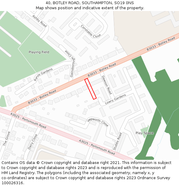 40, BOTLEY ROAD, SOUTHAMPTON, SO19 0NS: Location map and indicative extent of plot