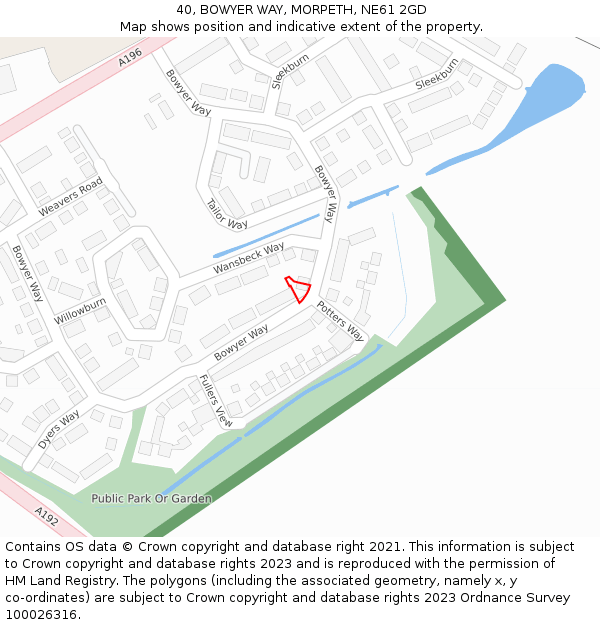 40, BOWYER WAY, MORPETH, NE61 2GD: Location map and indicative extent of plot