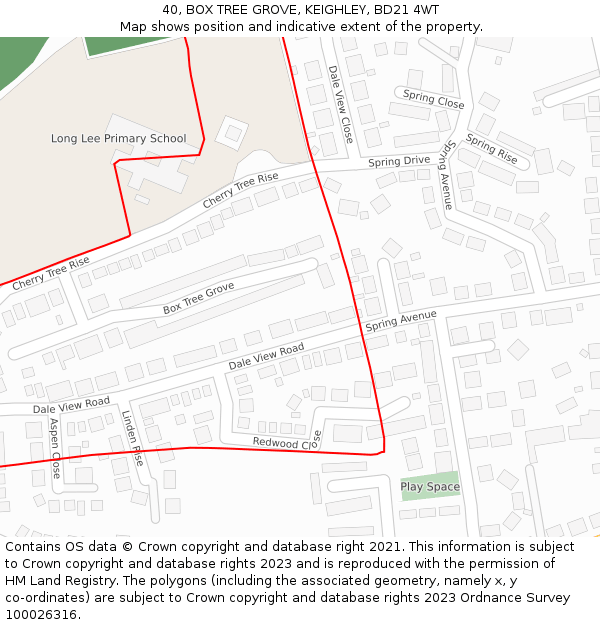 40, BOX TREE GROVE, KEIGHLEY, BD21 4WT: Location map and indicative extent of plot