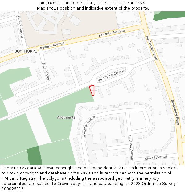 40, BOYTHORPE CRESCENT, CHESTERFIELD, S40 2NX: Location map and indicative extent of plot