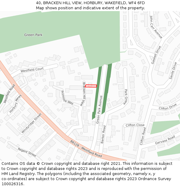 40, BRACKEN HILL VIEW, HORBURY, WAKEFIELD, WF4 6FD: Location map and indicative extent of plot