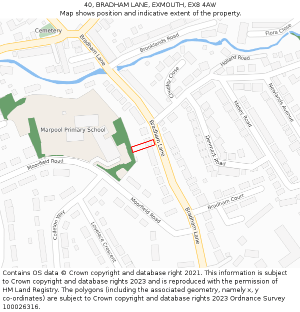 40, BRADHAM LANE, EXMOUTH, EX8 4AW: Location map and indicative extent of plot