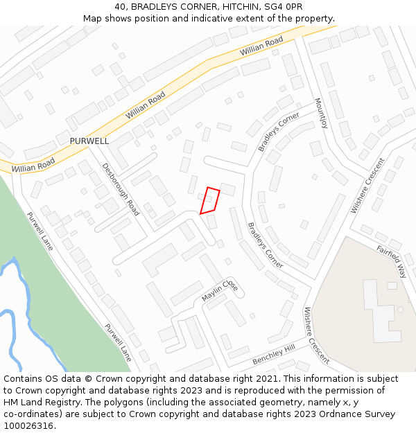 40, BRADLEYS CORNER, HITCHIN, SG4 0PR: Location map and indicative extent of plot