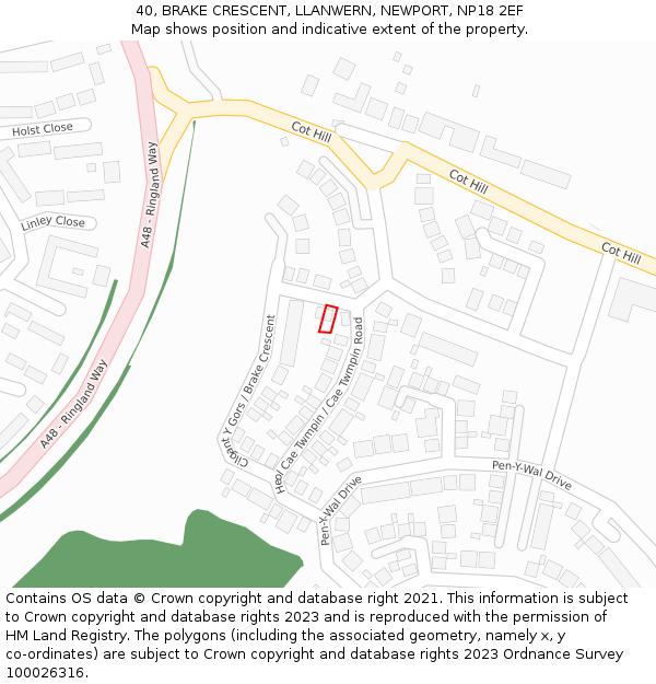 40, BRAKE CRESCENT, LLANWERN, NEWPORT, NP18 2EF: Location map and indicative extent of plot