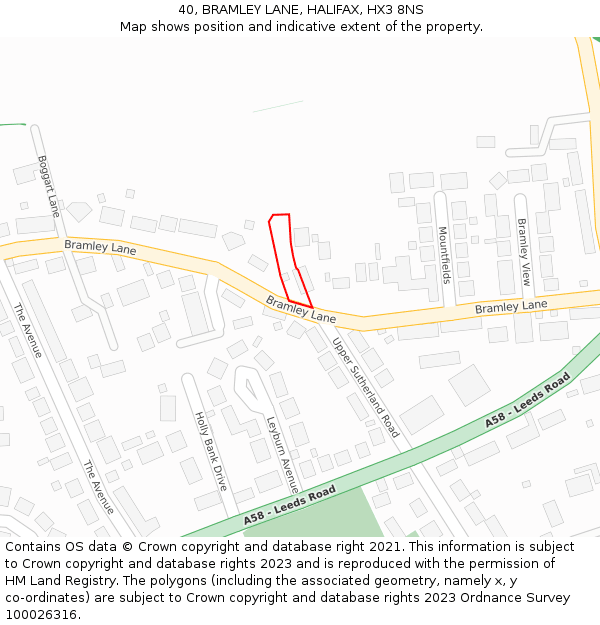 40, BRAMLEY LANE, HALIFAX, HX3 8NS: Location map and indicative extent of plot