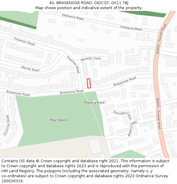 40, BRASENOSE ROAD, DIDCOT, OX11 7BJ: Location map and indicative extent of plot