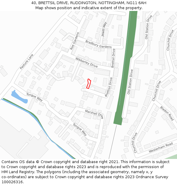 40, BRETTSIL DRIVE, RUDDINGTON, NOTTINGHAM, NG11 6AH: Location map and indicative extent of plot