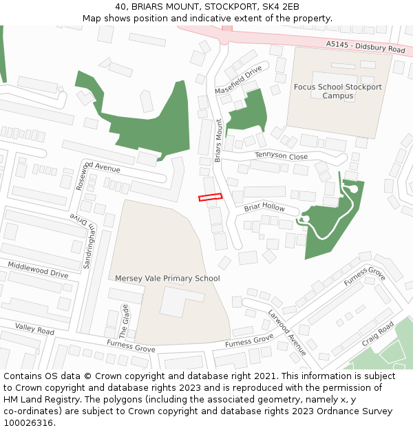 40, BRIARS MOUNT, STOCKPORT, SK4 2EB: Location map and indicative extent of plot