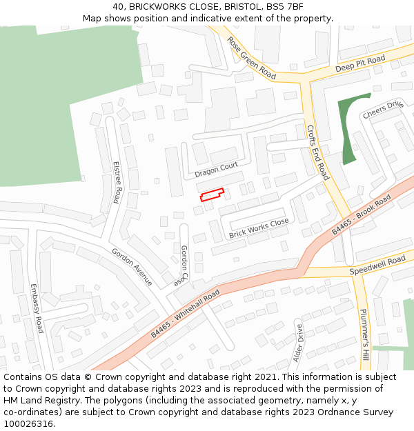 40, BRICKWORKS CLOSE, BRISTOL, BS5 7BF: Location map and indicative extent of plot