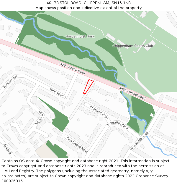 40, BRISTOL ROAD, CHIPPENHAM, SN15 1NR: Location map and indicative extent of plot