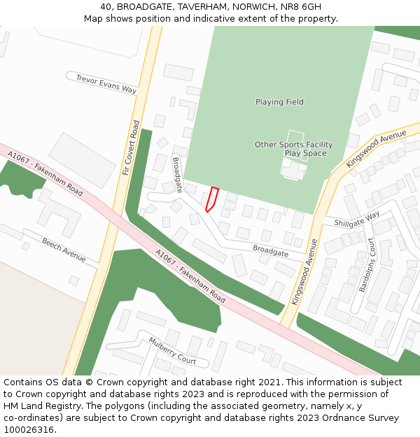 40, BROADGATE, TAVERHAM, NORWICH, NR8 6GH: Location map and indicative extent of plot