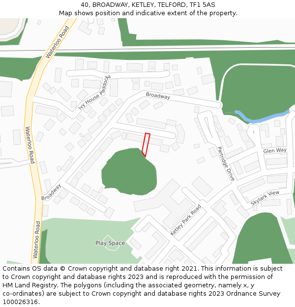 40, BROADWAY, KETLEY, TELFORD, TF1 5AS: Location map and indicative extent of plot