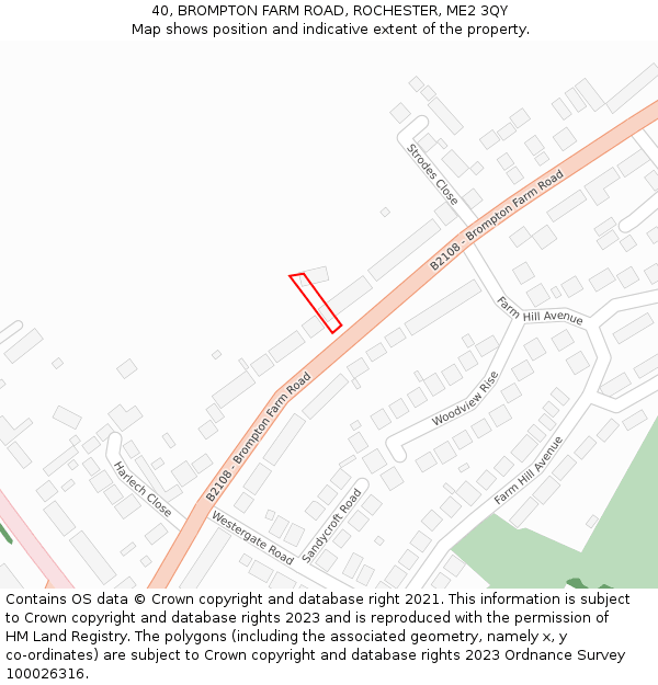 40, BROMPTON FARM ROAD, ROCHESTER, ME2 3QY: Location map and indicative extent of plot