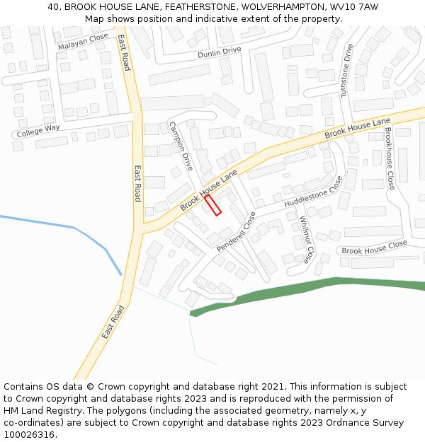 40, BROOK HOUSE LANE, FEATHERSTONE, WOLVERHAMPTON, WV10 7AW: Location map and indicative extent of plot