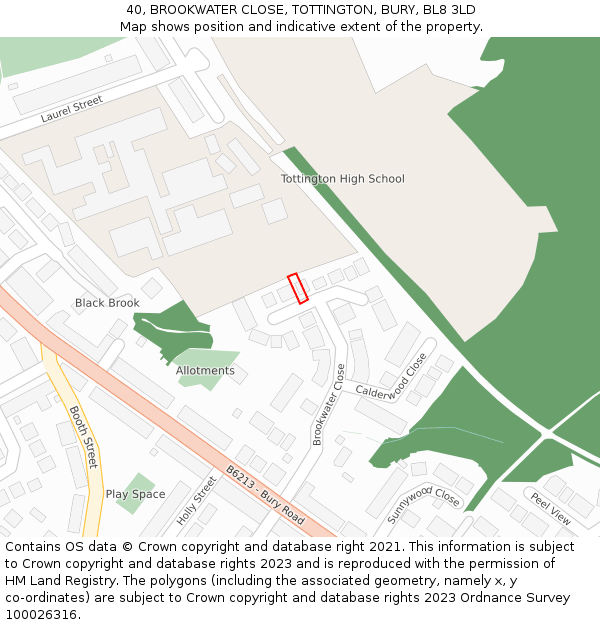 40, BROOKWATER CLOSE, TOTTINGTON, BURY, BL8 3LD: Location map and indicative extent of plot