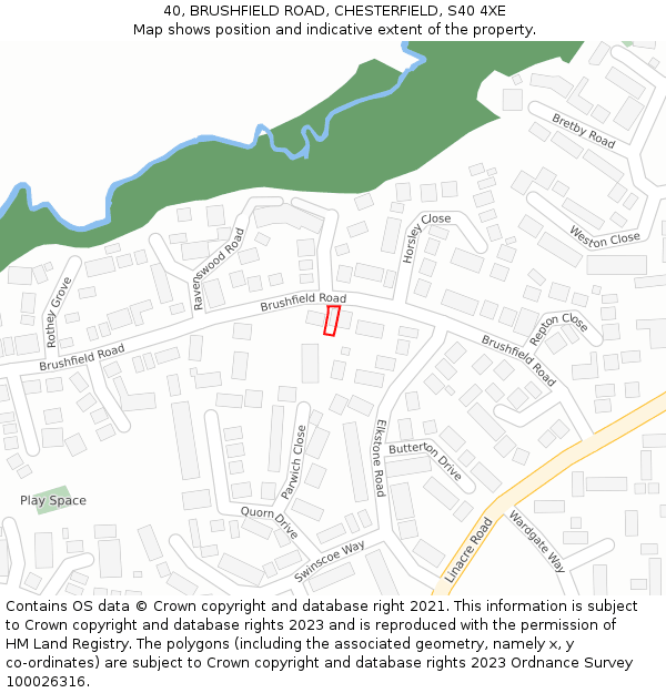 40, BRUSHFIELD ROAD, CHESTERFIELD, S40 4XE: Location map and indicative extent of plot