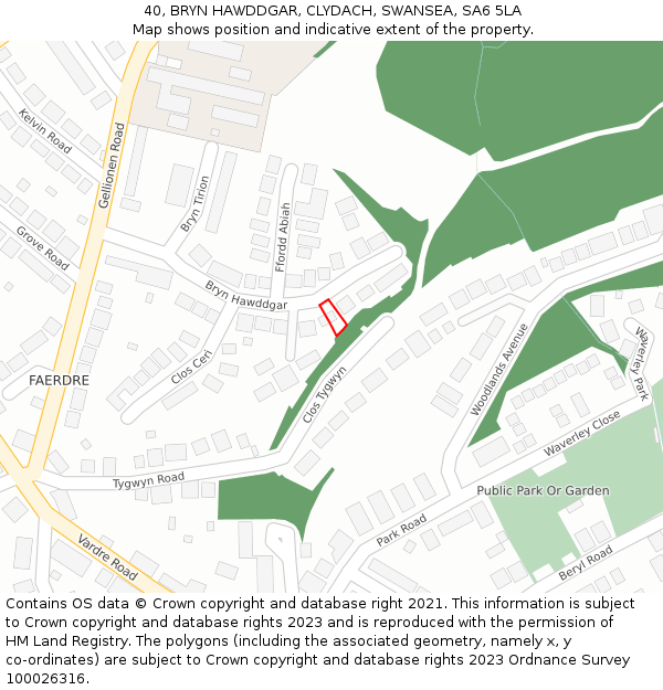 40, BRYN HAWDDGAR, CLYDACH, SWANSEA, SA6 5LA: Location map and indicative extent of plot