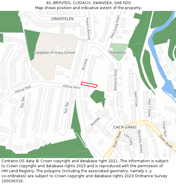 40, BRYNTEG, CLYDACH, SWANSEA, SA6 5DS: Location map and indicative extent of plot