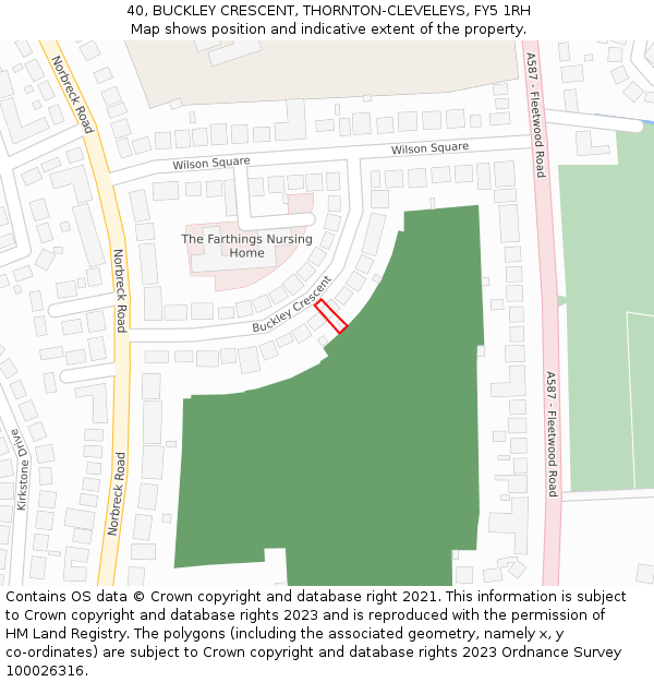 40, BUCKLEY CRESCENT, THORNTON-CLEVELEYS, FY5 1RH: Location map and indicative extent of plot