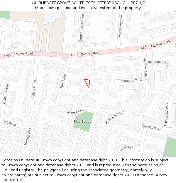 40, BURDETT GROVE, WHITTLESEY, PETERBOROUGH, PE7 1JG: Location map and indicative extent of plot