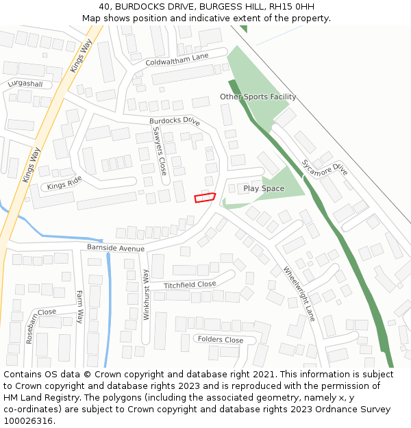 40, BURDOCKS DRIVE, BURGESS HILL, RH15 0HH: Location map and indicative extent of plot