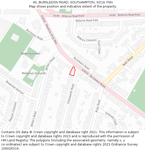 40, BURSLEDON ROAD, SOUTHAMPTON, SO19 7NN: Location map and indicative extent of plot