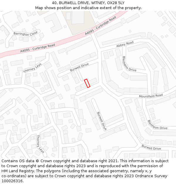 40, BURWELL DRIVE, WITNEY, OX28 5LY: Location map and indicative extent of plot