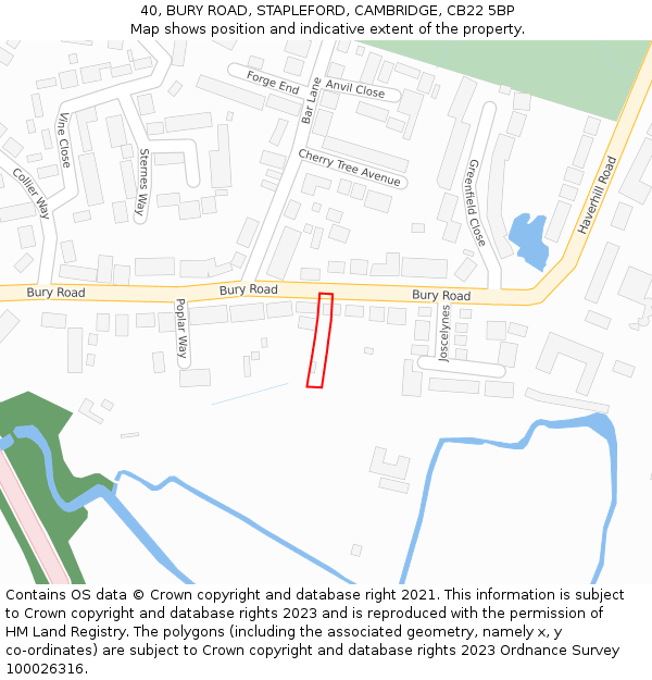 40, BURY ROAD, STAPLEFORD, CAMBRIDGE, CB22 5BP: Location map and indicative extent of plot