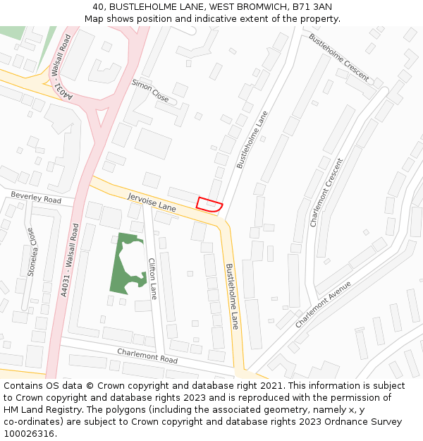 40, BUSTLEHOLME LANE, WEST BROMWICH, B71 3AN: Location map and indicative extent of plot