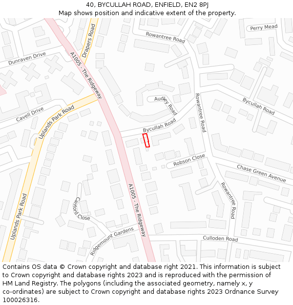 40, BYCULLAH ROAD, ENFIELD, EN2 8PJ: Location map and indicative extent of plot