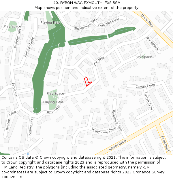 40, BYRON WAY, EXMOUTH, EX8 5SA: Location map and indicative extent of plot