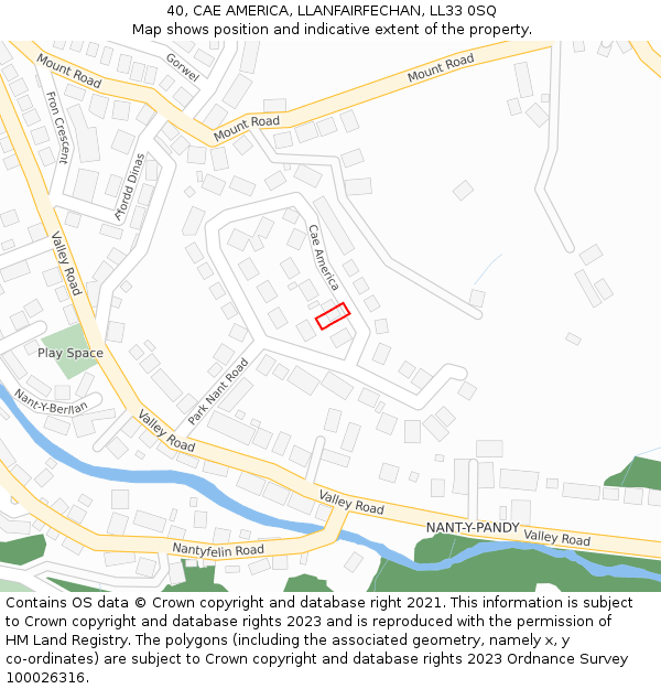 40, CAE AMERICA, LLANFAIRFECHAN, LL33 0SQ: Location map and indicative extent of plot