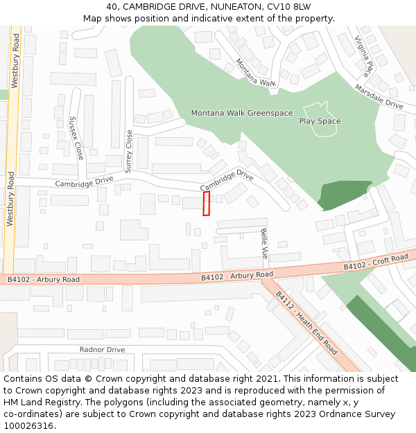 40, CAMBRIDGE DRIVE, NUNEATON, CV10 8LW: Location map and indicative extent of plot