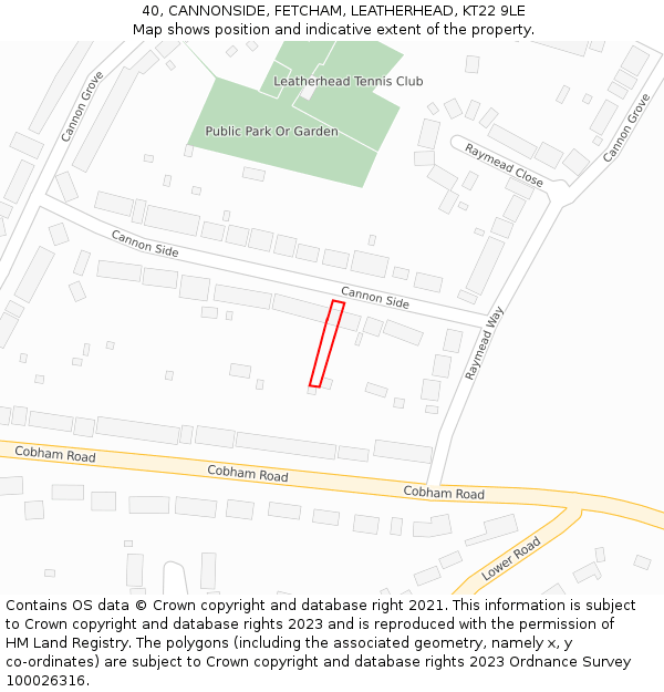 40, CANNONSIDE, FETCHAM, LEATHERHEAD, KT22 9LE: Location map and indicative extent of plot