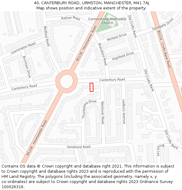 40, CANTERBURY ROAD, URMSTON, MANCHESTER, M41 7AJ: Location map and indicative extent of plot