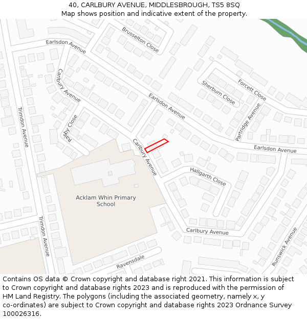 40, CARLBURY AVENUE, MIDDLESBROUGH, TS5 8SQ: Location map and indicative extent of plot