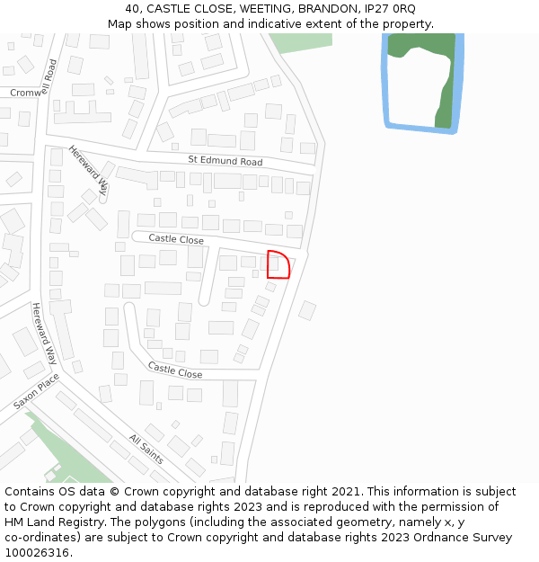 40, CASTLE CLOSE, WEETING, BRANDON, IP27 0RQ: Location map and indicative extent of plot