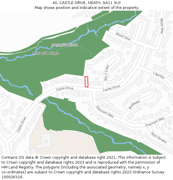 40, CASTLE DRIVE, NEATH, SA11 3UY: Location map and indicative extent of plot