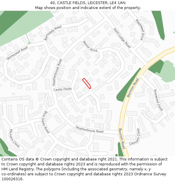 40, CASTLE FIELDS, LEICESTER, LE4 1AN: Location map and indicative extent of plot